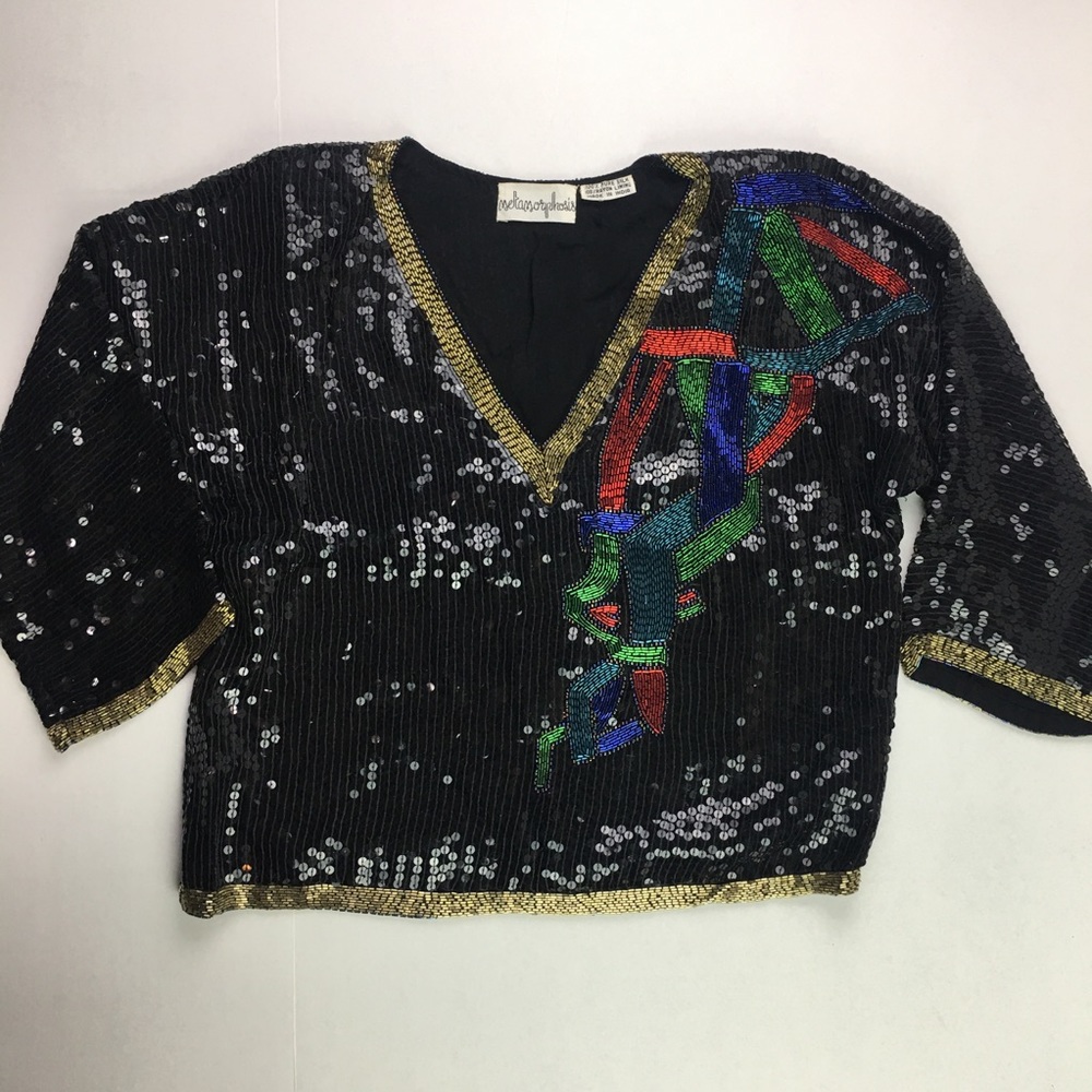 vintage Sequin beaded blouse shoulder embelished